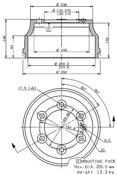 Tambour de frein VILLAR 627.0085