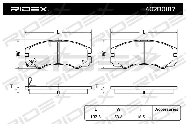 Kit de plaquettes de frein, frein à disque RIDEX 402B0187