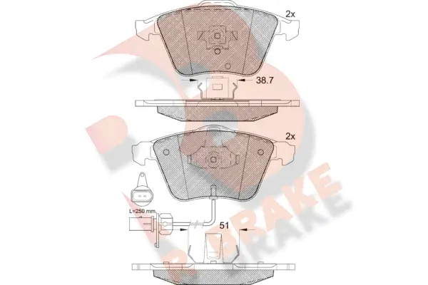 Kit de plaquettes de frein, frein à disque R BRAKE RB1654