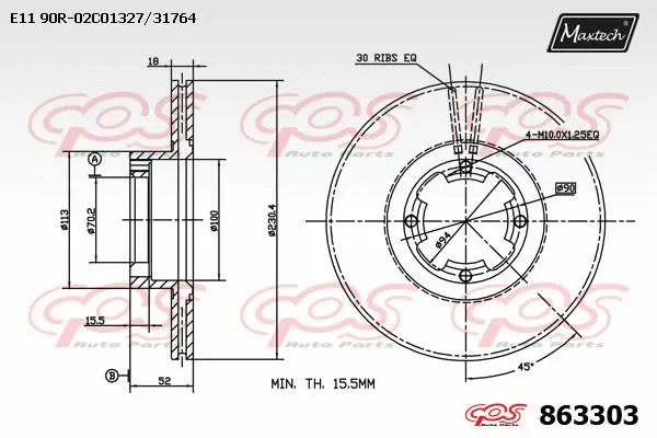 Disque de frein MAXTECH 863303