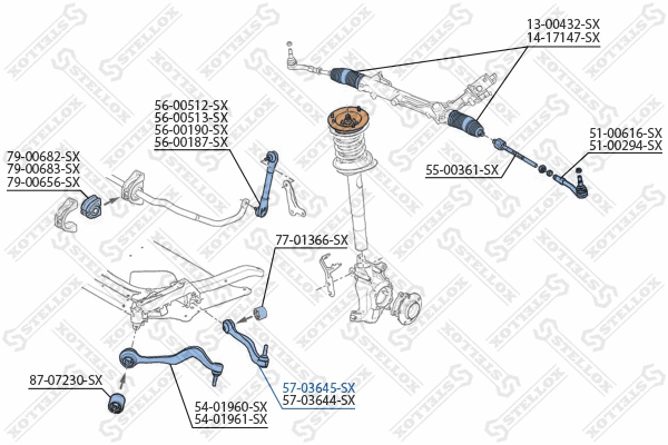 Bras de liaison, suspension de roue STELLOX 57-03645-SX