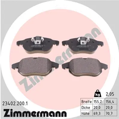 Kit de plaquettes de frein, frein à disque ZIMMERMANN 23402.200.1