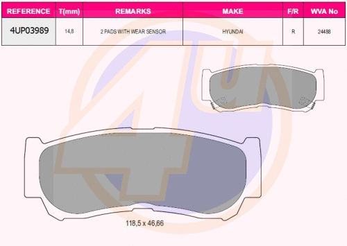 Kit de plaquettes de frein, frein à disque 4u 4UP03989