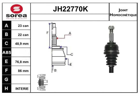Jeu de joints, arbre de transmission SNRA JH22770K
