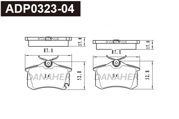 Kit de plaquettes de frein, frein à disque DANAHER ADP0323-04