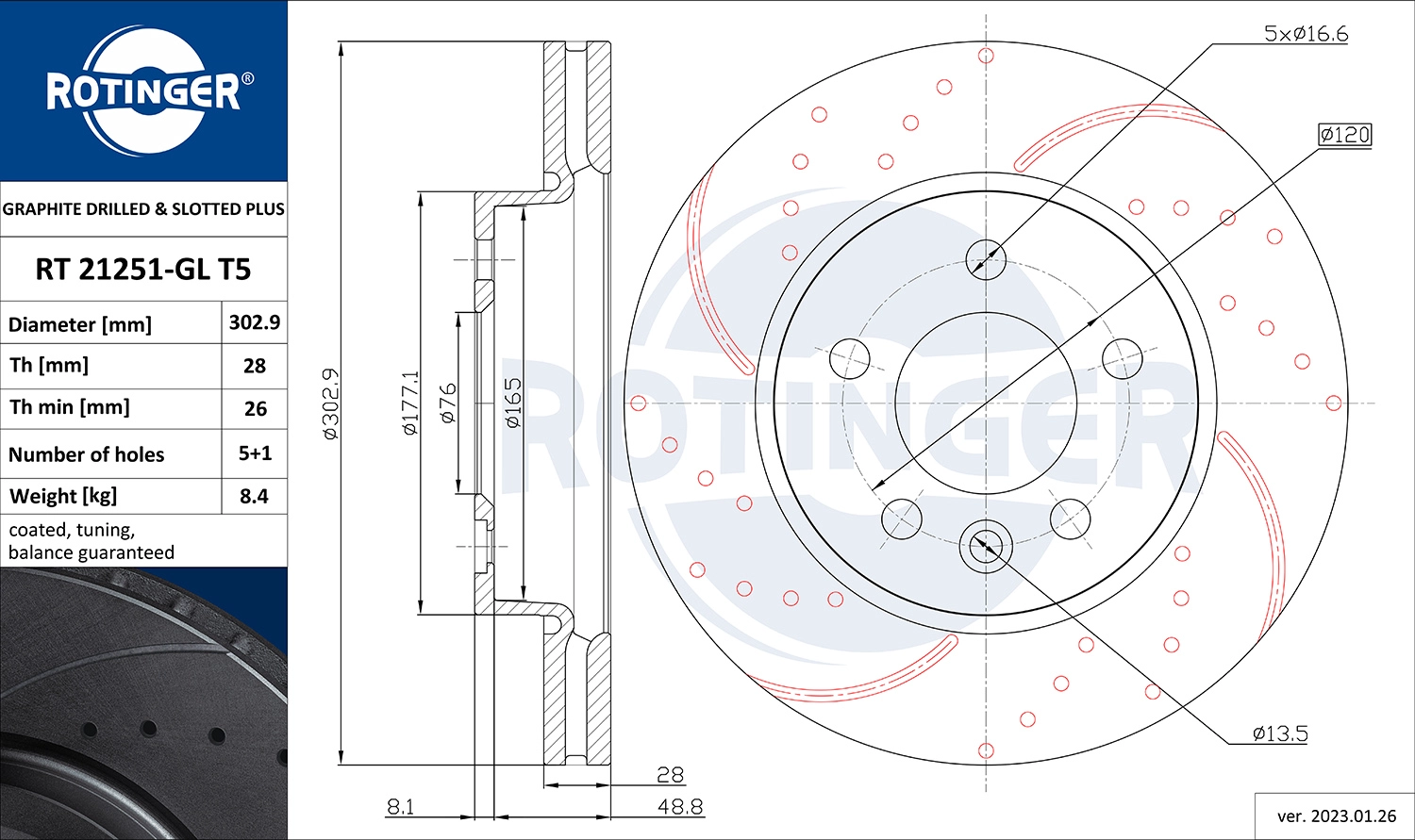 Disque de frein ROTINGER RT 21251-GL T5