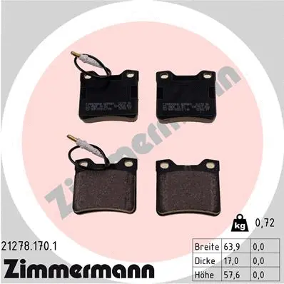 Kit de plaquettes de frein, frein à disque ZIMMERMANN 21278.170.1
