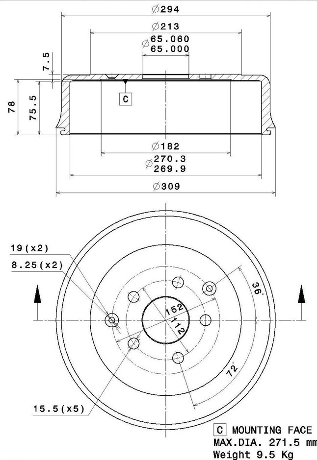 Tambour de frein VILLAR 627.0297