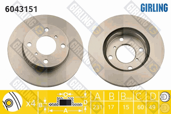 Disque de frein GIRLING 6043151