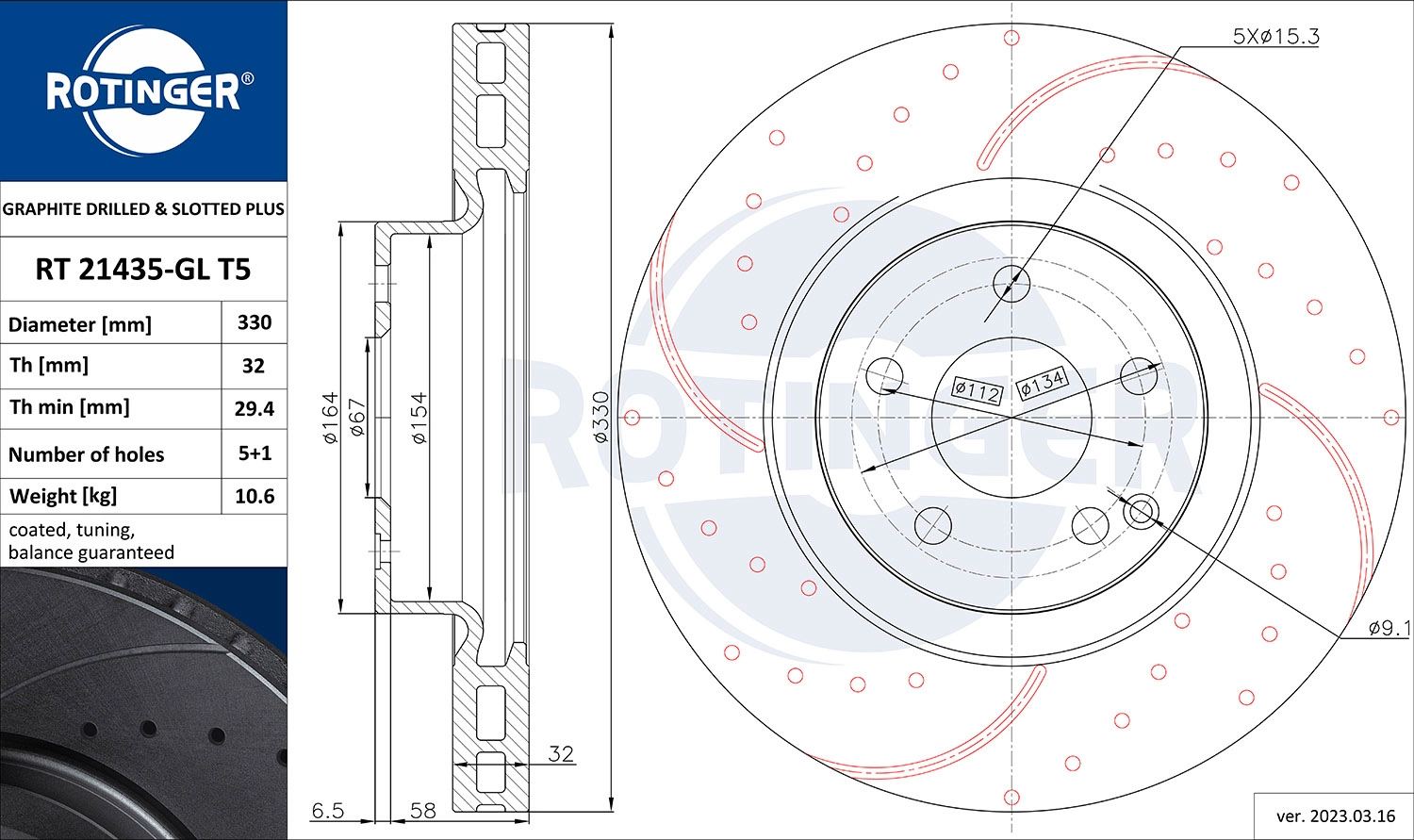 Disque de frein ROTINGER RT 21435-GL T5