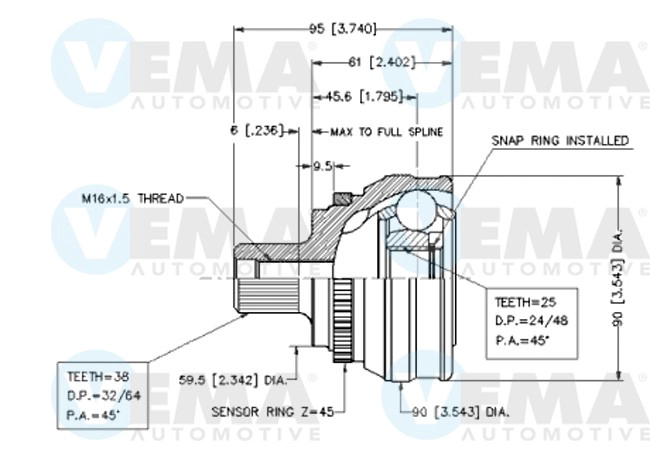 Jeu de joints, arbre de transmission VEMA 18465