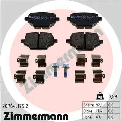 Kit de plaquettes de frein, frein à disque ZIMMERMANN 20764.175.2