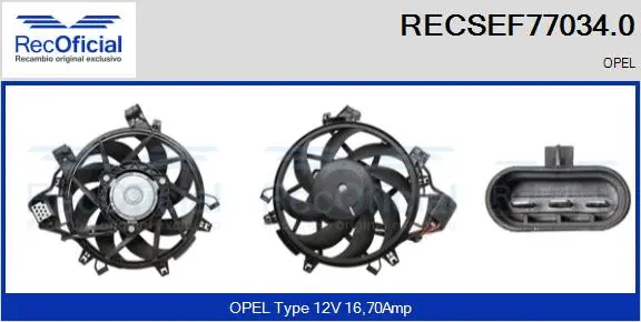 Moteur électrique, ventilateur pour radiateurs RECOFICIAL RECSEF77034.0