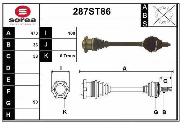 Arbre de transmission STARTCAR 287ST86