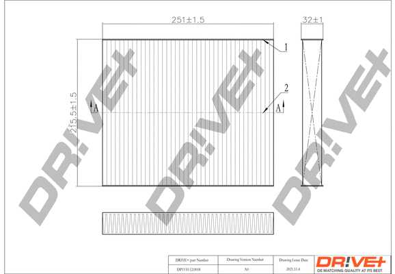 Filtre, air de l'habitacle Dr!ve+ DP1110.12.0018