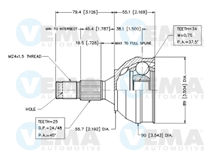 Jeu de joints, arbre de transmission VEMA 18462