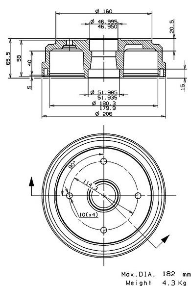 Tambour de frein VILLAR 627.0283