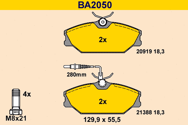 Kit de plaquettes de frein, frein à disque BARUM BA2050