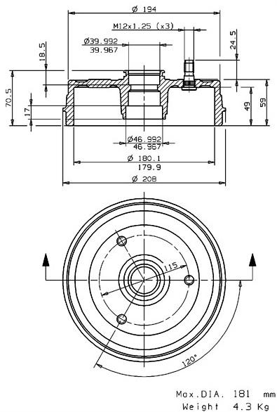 Tambour de frein VILLAR 627.0196