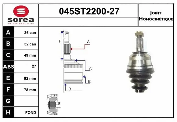 Jeu de joints, arbre de transmission STARTCAR 045ST2200-27