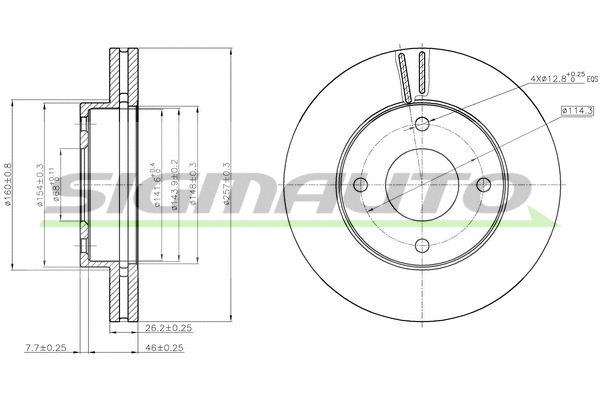 Disque de frein SIGMAUTO DBC134V