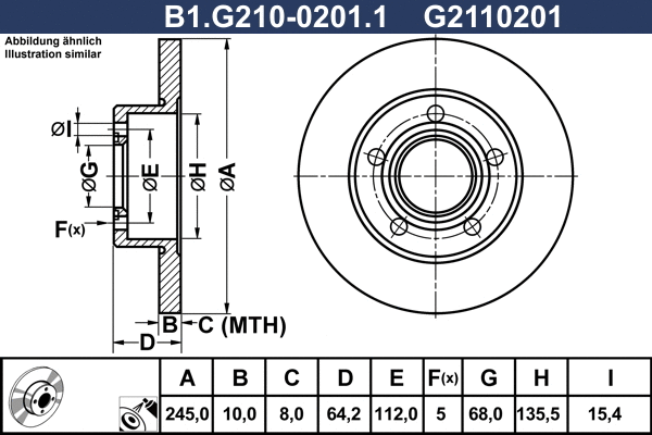 Disque de frein GALFER B1.G210-0201.1