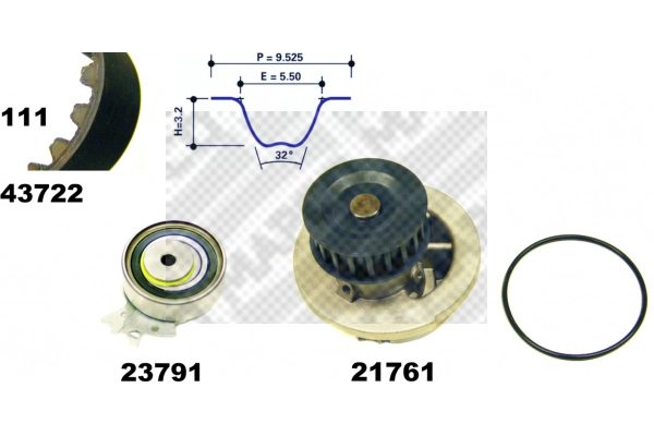 Pompe à eau + kit de courroie crantée MAPCO 41722