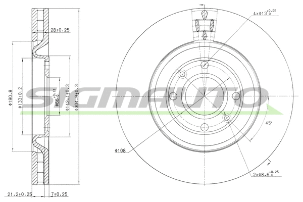 Disque de frein SIGMAUTO DBB065V