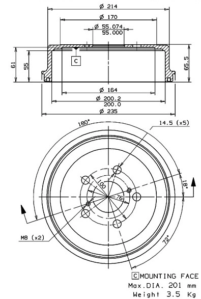 Tambour de frein VILLAR 627.0096