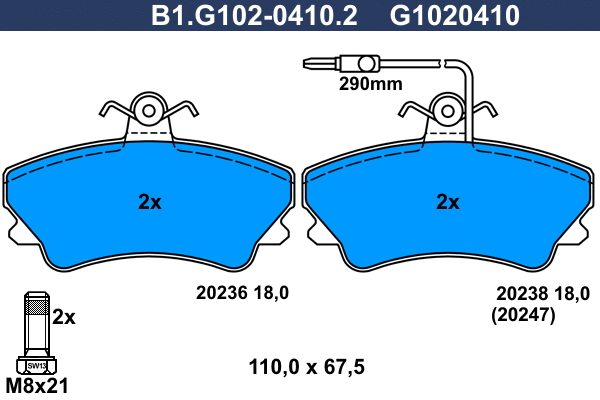 Kit de plaquettes de frein, frein à disque GALFER B1.G102-0410.2