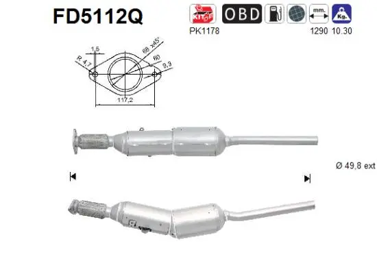 Filtre à particules / à suie, échappement AS FD5112Q