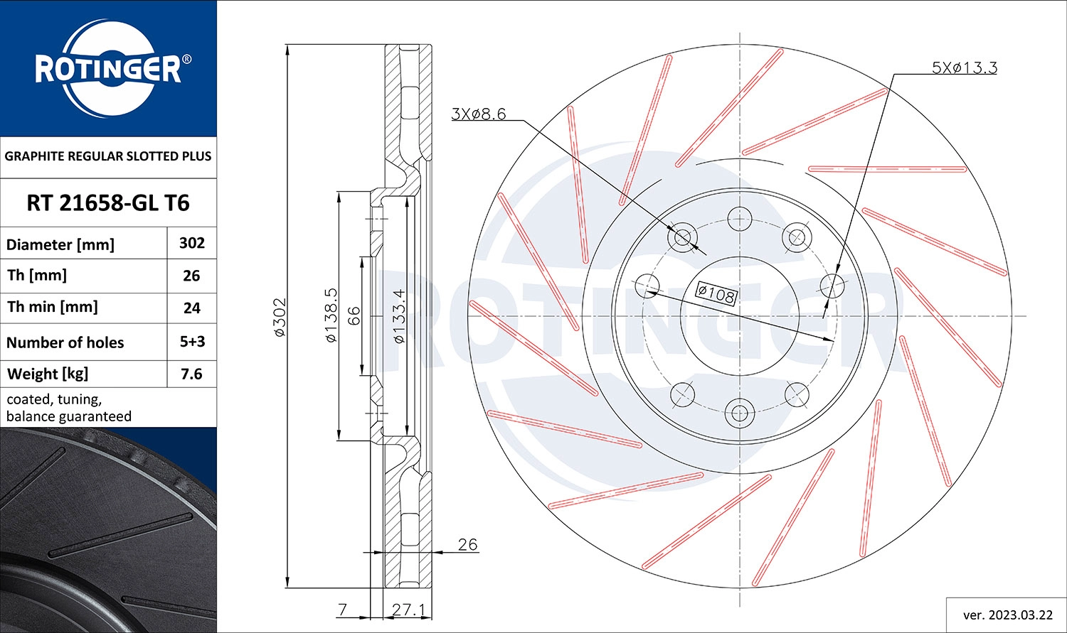 Disque de frein ROTINGER RT 21658-GL T6