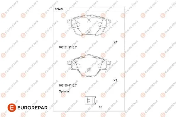 Kit de plaquettes de frein, frein à disque EUROREPAR 1681233580