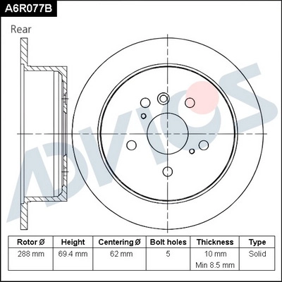 Disque de frein ADVICS A6R077B
