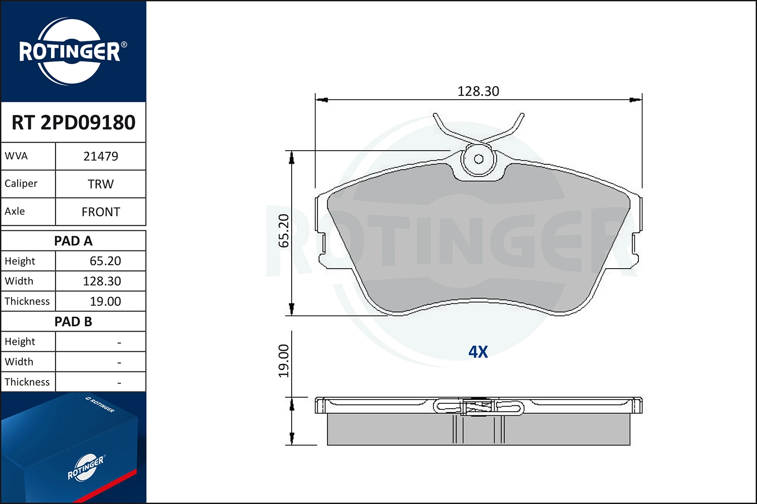 Kit de plaquettes de frein, frein à disque ROTINGER RT 2PD09180