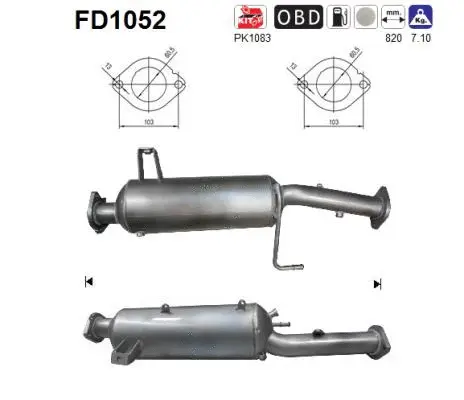 Filtre à particules / à suie, échappement AS FD1052
