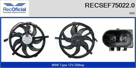 Moteur électrique, ventilateur pour radiateurs RECOFICIAL RECSEF75022.0
