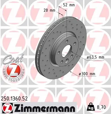 Disque de frein ZIMMERMANN 250.1360.52