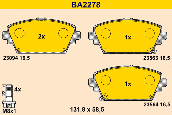 Kit de plaquettes de frein, frein à disque BARUM BA2278