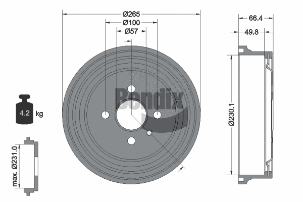 Tambour de frein BENDIX Braking BDM1045