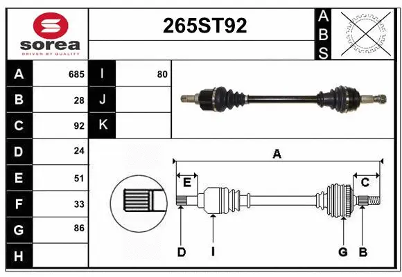 Arbre de transmission STARTCAR 265ST92