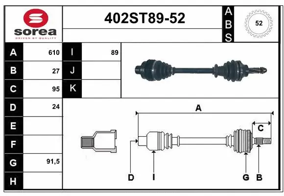 Arbre de transmission STARTCAR 402ST89-52