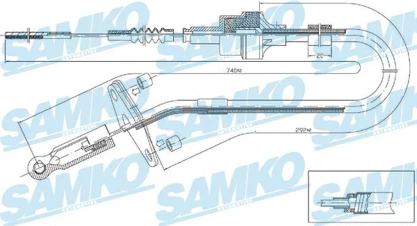 Tirette à câble, commande d'embrayage SAMKO C0132C