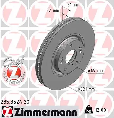 Disque de frein ZIMMERMANN 285.3524.20