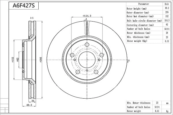 Disque de frein AISIN A6F427S