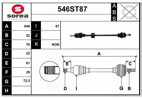 Arbre de transmission STARTCAR 546ST87