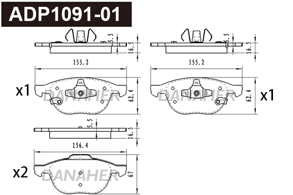 Kit de plaquettes de frein, frein à disque DANAHER ADP1091-01