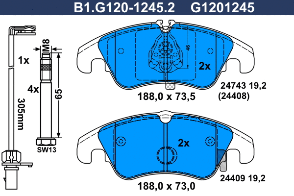 Kit de plaquettes de frein, frein à disque GALFER B1.G120-1245.2
