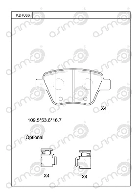 Kit de plaquettes de frein, frein à disque ASIMCO KD7086