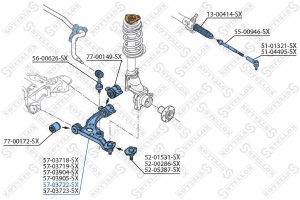 Bras de liaison, suspension de roue STELLOX 57-03722-SX